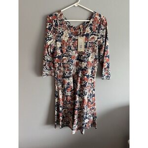 PACT Organic Cotton Fit & Flare Floral Midi Dress w/ Pockets Medium Cosmos